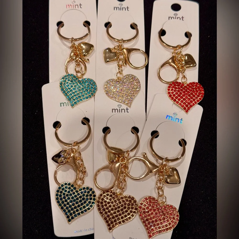 BAG CHARM Gold and Green Crystal Heart Keychain 3.5 inch
